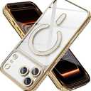 Magnetic Glitter Diamond for iPhone 13 Case[Compatible with MagSafe] Sparkle Rhinestone Camera Lens Protector Plated,Crtstal Clear Slim Military Drop Shockproof Cover for Women,Gold