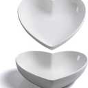 2 pcs Porcelain Big Heart-shaped Bowls White Deep Heart Plates Salad Bowl/Fruit Bowl for Desserts/Pasta/Dinner, 8 inch