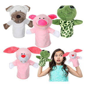 4 Pcs Hand Puppet Animal with Working Mouth 9.8 Inch Animal Puppet Soft Plush Toy for Storytelling Theater Preschool Birthday Gifts