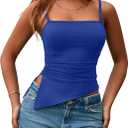 PRETTYGARDEN Women's Summer Spaghetti Strap Tank Tops Sleeveless Camisole Blouses Asymmetrical Going Out Basic Tank Shirt (Blue, XL)