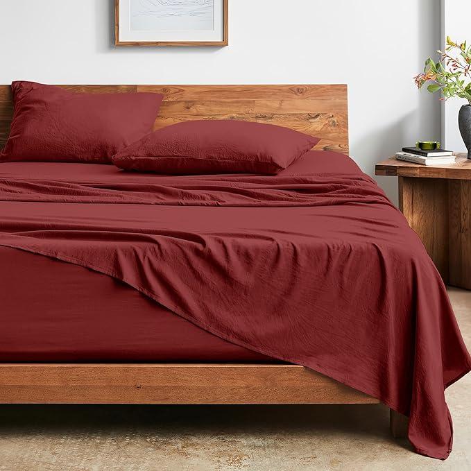 Bare Home Queen Sheet Set - Luxury 1800 Ultra-Soft Stonewashed Microfiber - Brushed - Deep Pockets - Easy Fit - Breathable Bedding - Sheet Sets & Pillowcases (Queen,
Rosewood)
