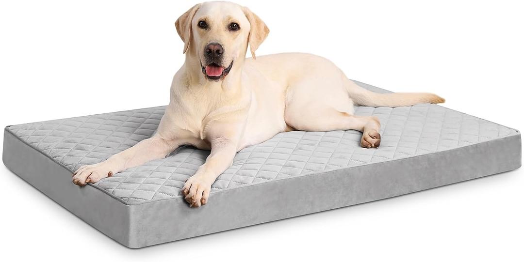 Orthopedic XL Dog Beds Large Sized Dog Waterproof Bed with Removable Washable Cover and Non-Slip Bottom, Quilting Pet Mattress for Crate, 41x27 Inch, Light Gray (41.0"L x 27.0"W x 3.5"Th)