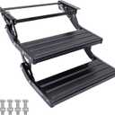RV Steps, 2-Step, Manual Foldable RV Steps, 400 LBS Load Capacity, Retractable Aluminum Alloy Camper Steps, Thickened Steel Plate Trailer Steps, Non-Slip Design, Ideal for RV, Trailer, Camper, Black