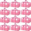 12 Pack Extra Heavy Duty Large Moving Bags with Strong Zipper & Comfortable Handles, Sturdy & Durable Clothes Storage Bags Totes Bins, Packing Moving Boxes for College Supplies, Pink