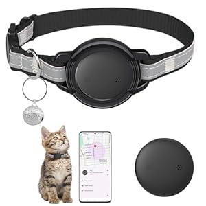 GPS Cat Tracker Collar(iOS & Android), Bluetooth Mini GPS Dog Tracker, Smart Pet Activity Tracker, No Monthly Fee, Work with Apple Find My & Google Find Hub, Finder Tag for Pets,Items 1P Black