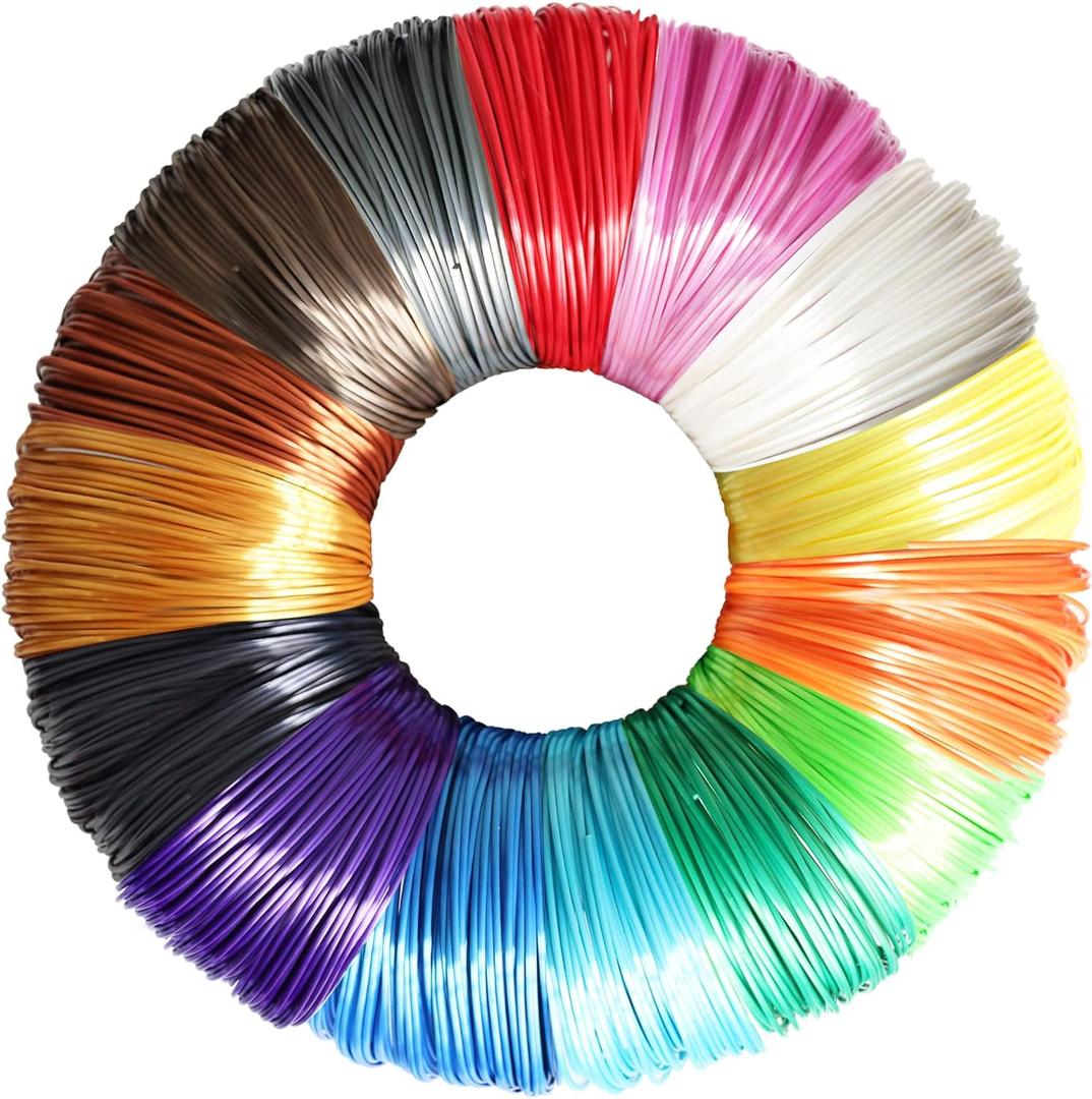 15 Bright Colors 1.75mm 3D Pen Silk PLA Filament Refill, Each Color 4m, Total 60m 3D Printer Silk PLA Sample Pack, Compatible with FDM 3D Printer and 3D Pen, Not Support for 3Doodler Pen