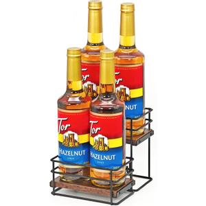 4 Bottle Coffee Syrup Organizer Rack, 2 Tier Coffee Syrup Bottle Stand Holder for Coffee Bar, Installation-free, Liquor Bottle Display Shelf, Coffee Syrup Shelf for Liquor Whiskey Wine Display