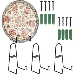 Sumnacon 4Pcs Plate Stands for Display, Metal Wall Mounted Plate Holder with Screws - 6 Inch Plate Display Holder for Plate, Book, Frame,Easel,Picture - Black