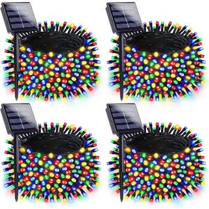 4 Pack 180FT Solar Christmas Lights Outdoor Waterproof, Super Bright 320 LED Solar String Lights with 8 Lighting Modes, Green Wire Solar Twinkle Tree Lights for Outside Xmas Party Yard(Multi-Colored)