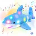 Hopearl LED Musical Stuffed Shark Lighting Up Singing Plush Toy Adjustable Volume Lullaby Animated Soothe Birthday Festival for Kids Toddler Girls, Blue, 16''