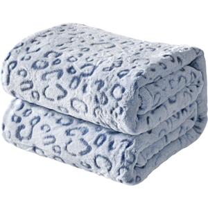 FY FIBER HOUSE Flannel Fleece Throw Blanket, Lightweight Cozy Plush Microfiber Bedspreads for Adults, 60"X80", Blue Leopard