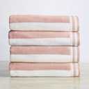 Great Bay Home 100% Cotton Velour 4 Pack Beach Towels 30" x 60" - Pink/White Cabana Stripe Pool Towels - Quick Dry, Large Swim Towels (Dusty Rose/White)