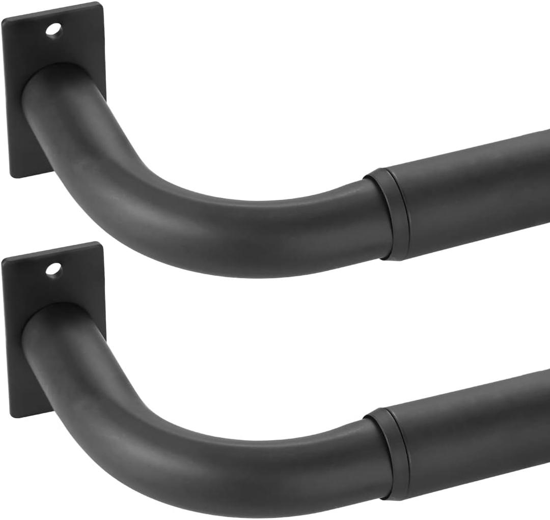Curtain Rods for Windows 48 to 84 Inches 2 pack, 1 Inch Diameter Metal Wrap Around Window Curtain Rod with Brackets, Matte Black