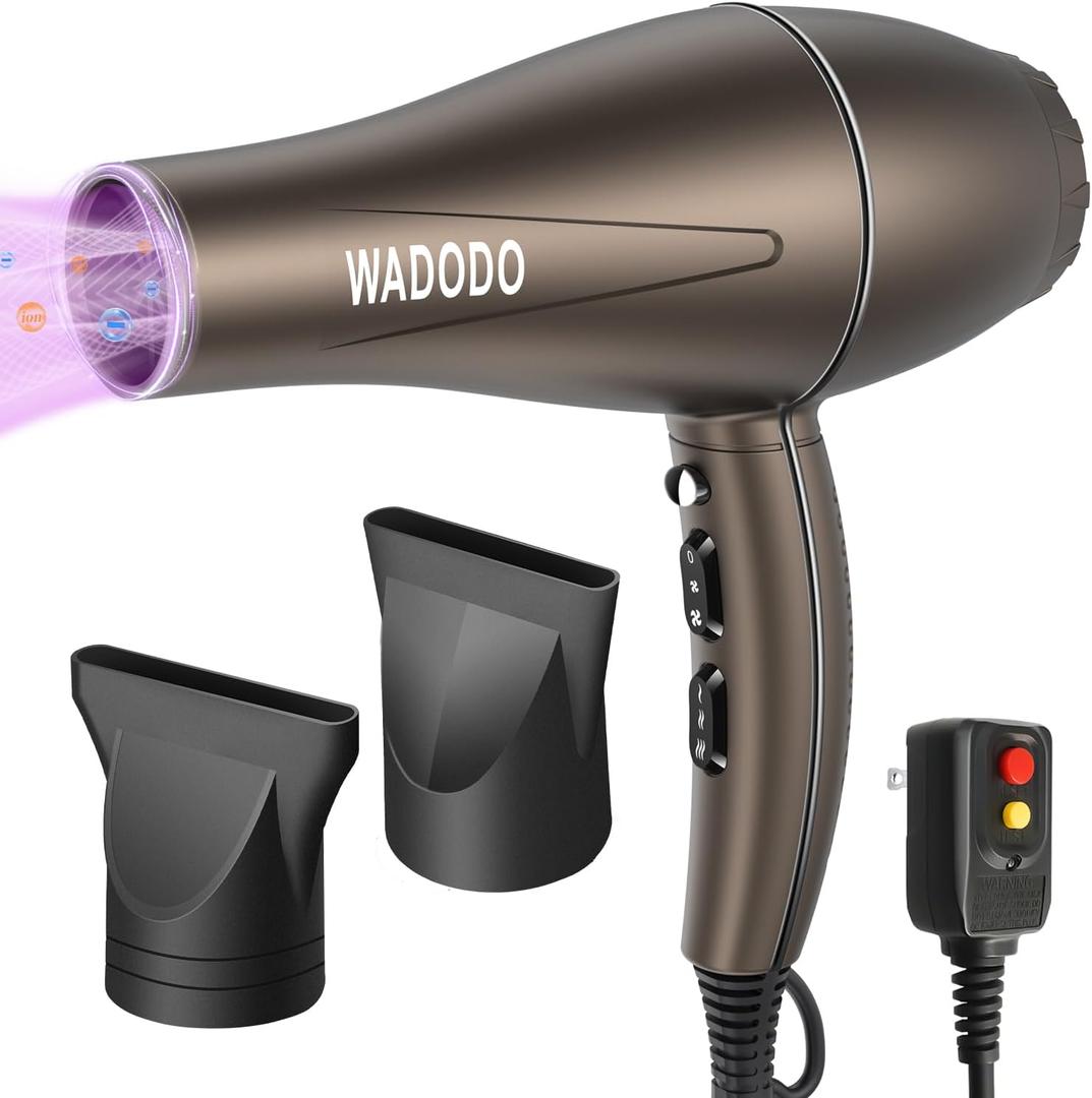 WADODO Ionic Hair Dryer, 2200W Professional Blow Dryer Fast Drying Travel Hair Dryer, AC Motor Constant Temperature Low Noise Ion Hair Dryers Curly Hair Care Hairdryer Blowdryer for Women Men(Brown)