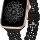 Floral Silicone Band Compatible with Apple Watch Bands 38mm 40mm 42mm 44mm 41mm 45mm 49mm Women Men, Design Wristbands Soft Breathable Watch Bands for iWatch Ultra/2/3 SE/3 Series 11/10/9/8/7/6/5/4/3/2/1 (Black)