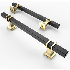Asidrama 10 Pack 5 Inch(128mm) Matte Black and Gold Kitchen Cabinet Handles, Cabinet Pulls Kitchen Cabinet Hardware for Cupboard Drawer Pulls (5" Hole Center)