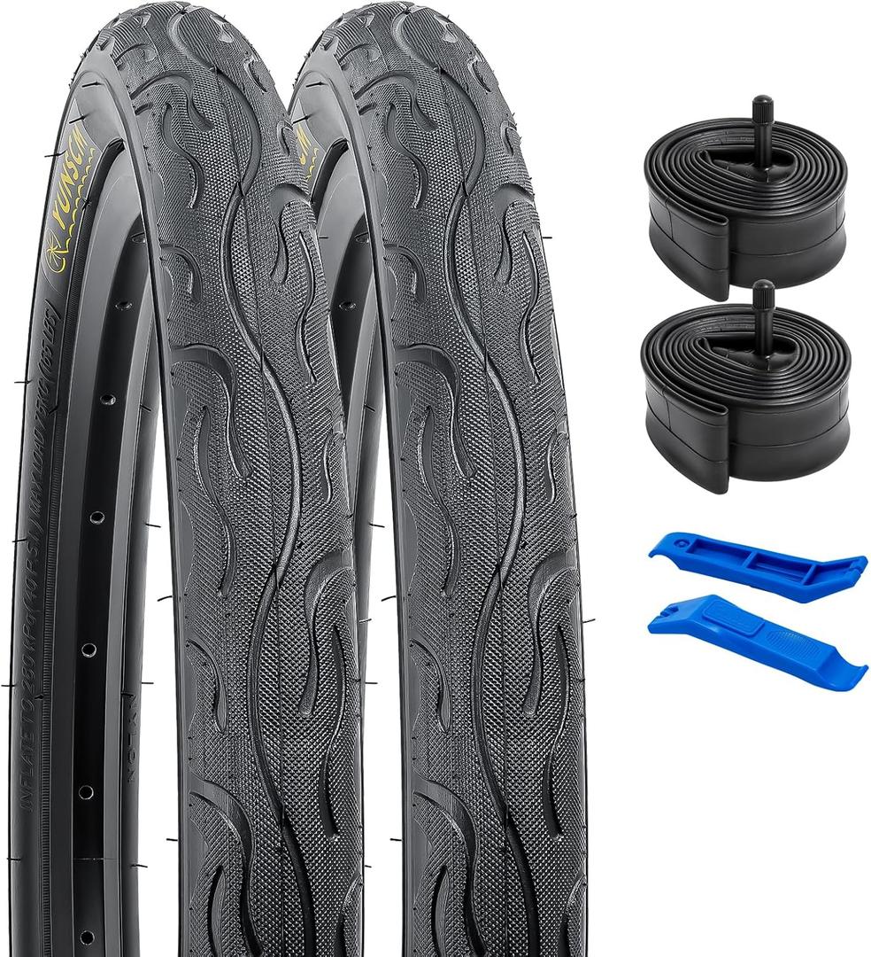 YUNSCM 2-PCS 20" Bike Tires 20 x 2.125/57-406 and 20" Bike Tubes Schrader Valve Compatible with 20x2.10 20x2.125 20x2.15 Bike Bicycle Tires and Tubes(P1074/Y1182/B1751)
