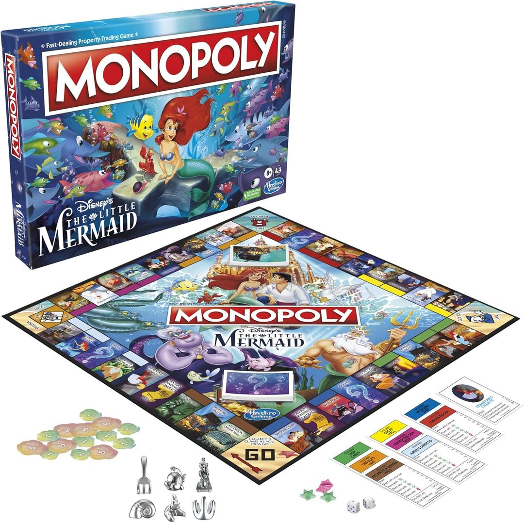 Monopoly Hasbro Gaming Disney's The Little Mermaid Edition Board Game, 2-6 Players for Family and Kids Ages 8+, with 6 Themed Tokens