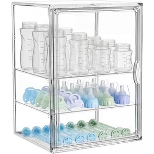 Baby Bottle Organizer for Countertop, X-Large Clear Bottle Storage Organizer, Baby Bottle Storage Organizer for Bottles, Nipples, Pump Parts & Food Jars, Nursery Cabinet, Kitchen Pantry (X-Large: 15.35" x 9.84" x 11.42")