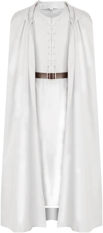 Adult Gandalf Cosplay Costume Gandalf Wizard Robe Cloak Robe Hooded Cloak Outfits for Halloween Carnival Party (Large, White)