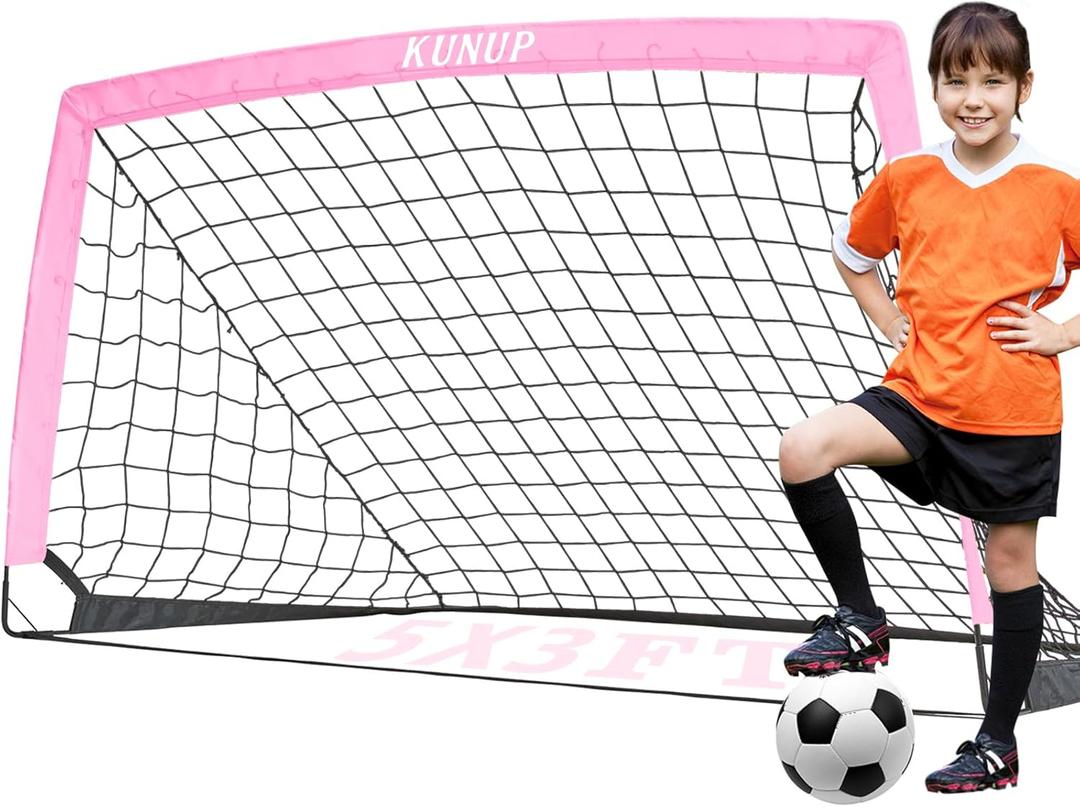 Kids Soccer Goal for Backyard, 53, 64, 95FT Easy Foldable Soccer Practice Net with Portable Carrying Bag for Toddler Youth Adult Soccer Training Equipment Outdoor Sports Game (Pink)