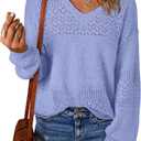 NWT Miholl Womens Blue Waffle Knit Lace Long Sleeves Pullover, Size M