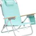 SUNNYFEEL Low Back Folding Beach Chair, Aluminum Heavy Duty Beach Chair with 5-Position, Portable Camping Chair for Adults with Wood Armrest, Lightweight Camping Chair 300lbs, Green, 2.165 ft x 2.165 ft x 2.69 ft