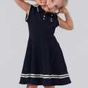 Girls Summer Sport Sleeveless Dress Toddler Outfits Anchor Print Casual Polo Dress for 4T 5T Kids Clothes Navy Blue