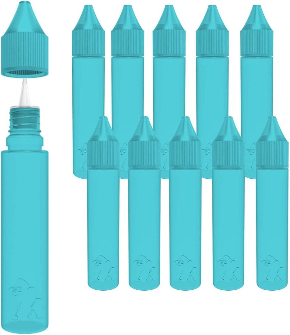 30ml Chubby Gorilla LDPE PET Plastic Unicorn Squeeze Bottle (10 Pack) Dropper bottle (Transparent Blue) REUSABLE, Child Resistant Cap, Easy Drip Tip Applicator Dropper Bottles