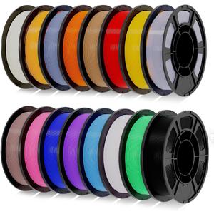 PLA+3D Printer Filament 1.75mm Bundle, Individually Vacuum Packed, Multicolor Dimensional Accuracy +/- 0.02mm, 0.25kg per Spool, 16 Pack, 4kg Total