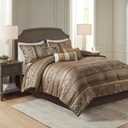 Madison Park Bellagio Cozy Comforter Set - Luxurious Jaquard Traditional Damask Design, All Season Down Alternative Bedding with Matching Shams, Decorative Pillow, Queen(90"x90"), Brown/Gold 7 Piece