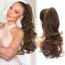 NAYOO Claw Clip Ponytail Extension Chestnut Brown 18" Long Wavy Ponytail Clip in Hair Extensions for Women Curly Natural Layered Pony Tails for Short Thin Hair Synthetic Hairpiece (Chestnut Brown)