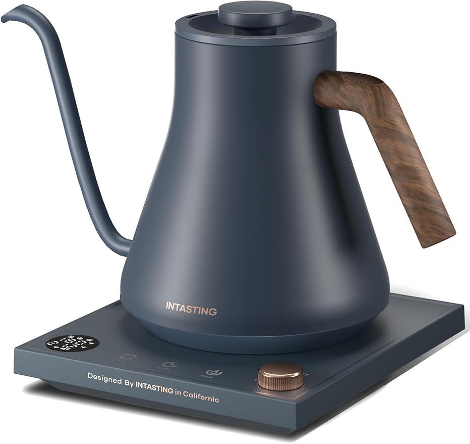 Electric Kettles, INTASTING Gooseneck Electric Kettle, ±1 Temperature Control, Stainless Steel Inner, Quick Heating, for Pour Over Coffee, Brew Tea, Boil Hot Water, 0.9L (Navy Blue)