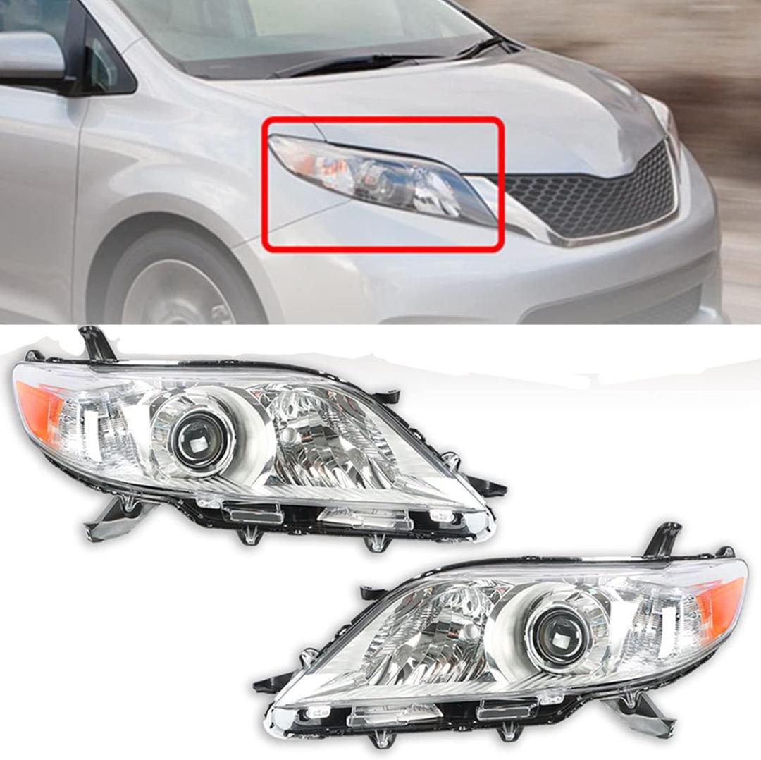 WFLNHB Headlights Assembly Replacement for Toyota Sienna 2011-2018 Halogen Headlights Headlamps Pair Left and Right Side (Driver and Passenger Side)