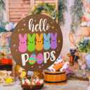 Easter Bunny Eggs Welcome Wood Hanging Sign Door Decorations for Home, Easter Hello Peeps Wooden Sign Decor for Home Office Front Door