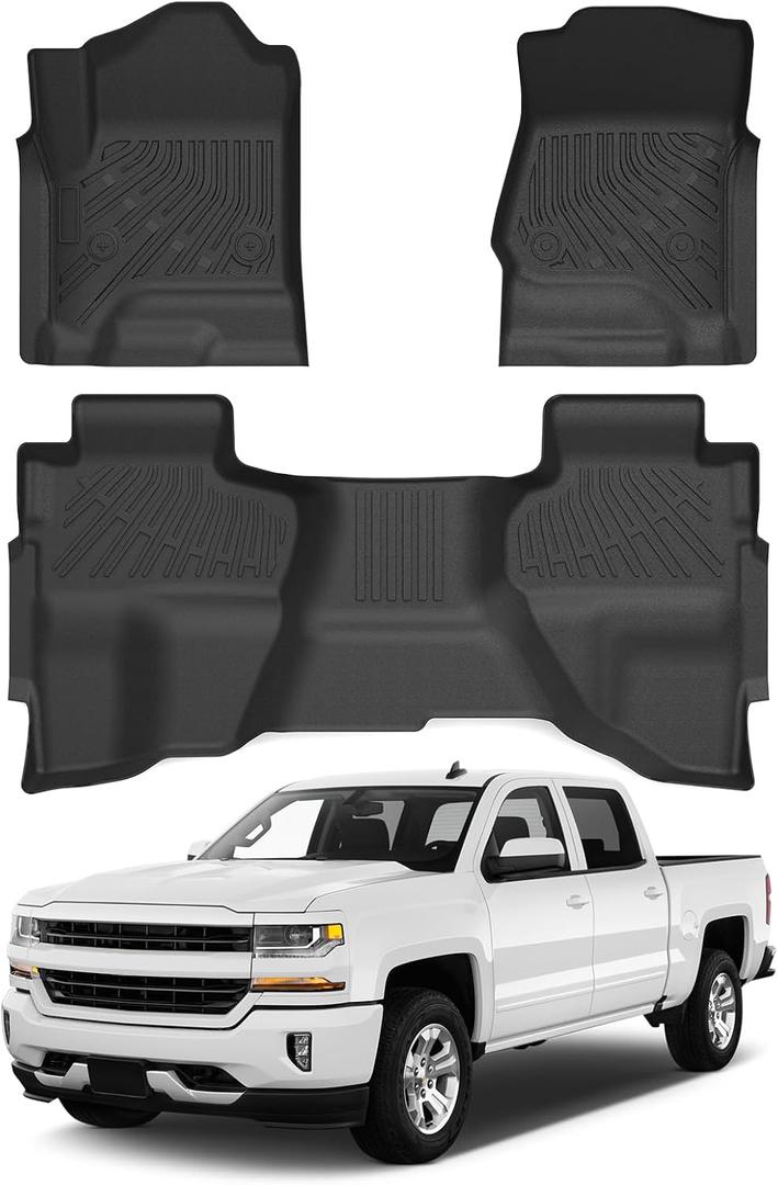 Cartist Floor Mats for 2014-2018 Chevy Silverado/GMC Sierra 1500, 2015-2019 Silverado 2500HD 3500 HD Double Cab, All Weather Floor Liners for Silverado Accessories, Heavy Duty TPE Car Mats
