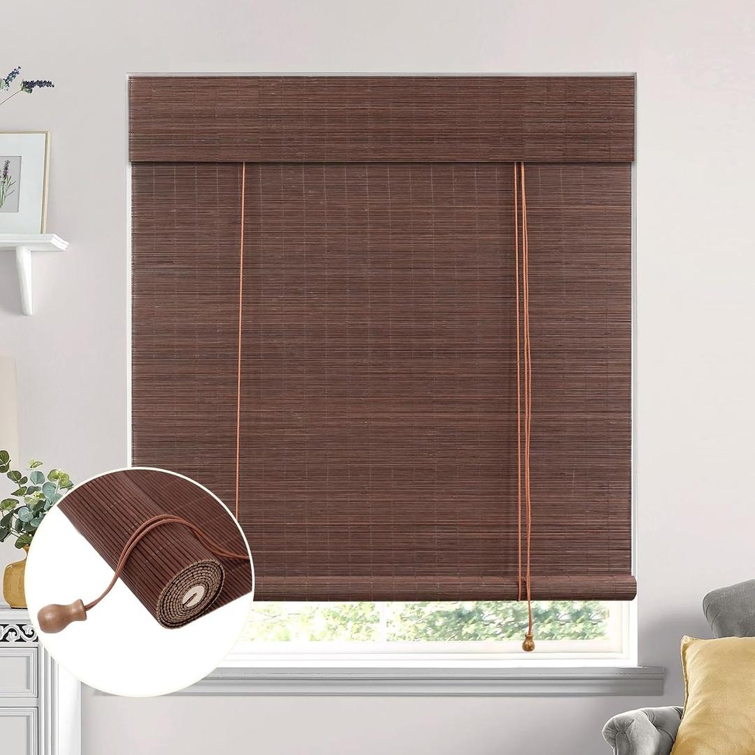 No Tool No Drill Bamboo Blinds for Interior Windows, Bamboo Shades for Indoor Windows, Roller Shades for Indoor Window and Outdoor Patio, Easy to Install for Home & Porches (23"W x 48"H)