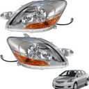 1 Pair Headlight Assembly Headlamp Driver and Passenger Side Chrome Clear Lens Replacement for Yaris 2007 2008 2009 2010 2011 TO2518108, TO2519108, 8117052740, 8113052750