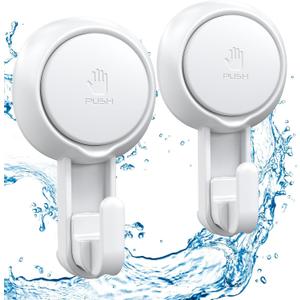 LUXEAR Powerful Vacuum Suction Cup Hooks - Heavy Duty for Shower, Waterproof Suction Hanger for Bathroom Kitchen Towel, Robe, Loofah Removable and Reusable for Bags Coat (2 Pack)