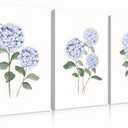 QMWIDKL 3Pcs Hydrangea Canvas Wall Art Light Blue Floral Wall Decor Watercolor Botanical Posters Prints Pictures Modern Flower for Living Room Bedroom Paintings Decor Ready to hang(16x24inch)