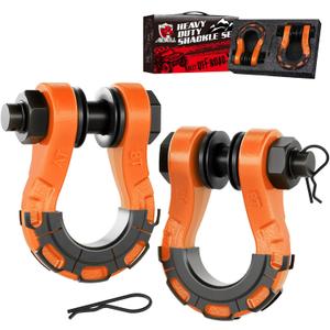 Shackles Upgrade 3/4" D Ring Shackle (2 Pack) 70,000 lbs Break Strength with 7/8" Pin, Isolator and Washer Kits for Use with Tow Strap, Winch, Off-Road Truck Vehicle Recovery, Orange