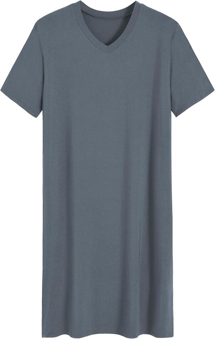 Latuza Men's Viscose Nightshirt Short Sleeves Sleep Shirt (Medium, Iron Gray)