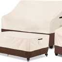 Rileytee Outdoor Furniture Set Cover, 4 Pcs 600D Heavy Duty 100% Waterproof Patio Furniture Covers,Fit Patio Loveseat,2 Chair and Coffee Table (Beige & Brown,Small)