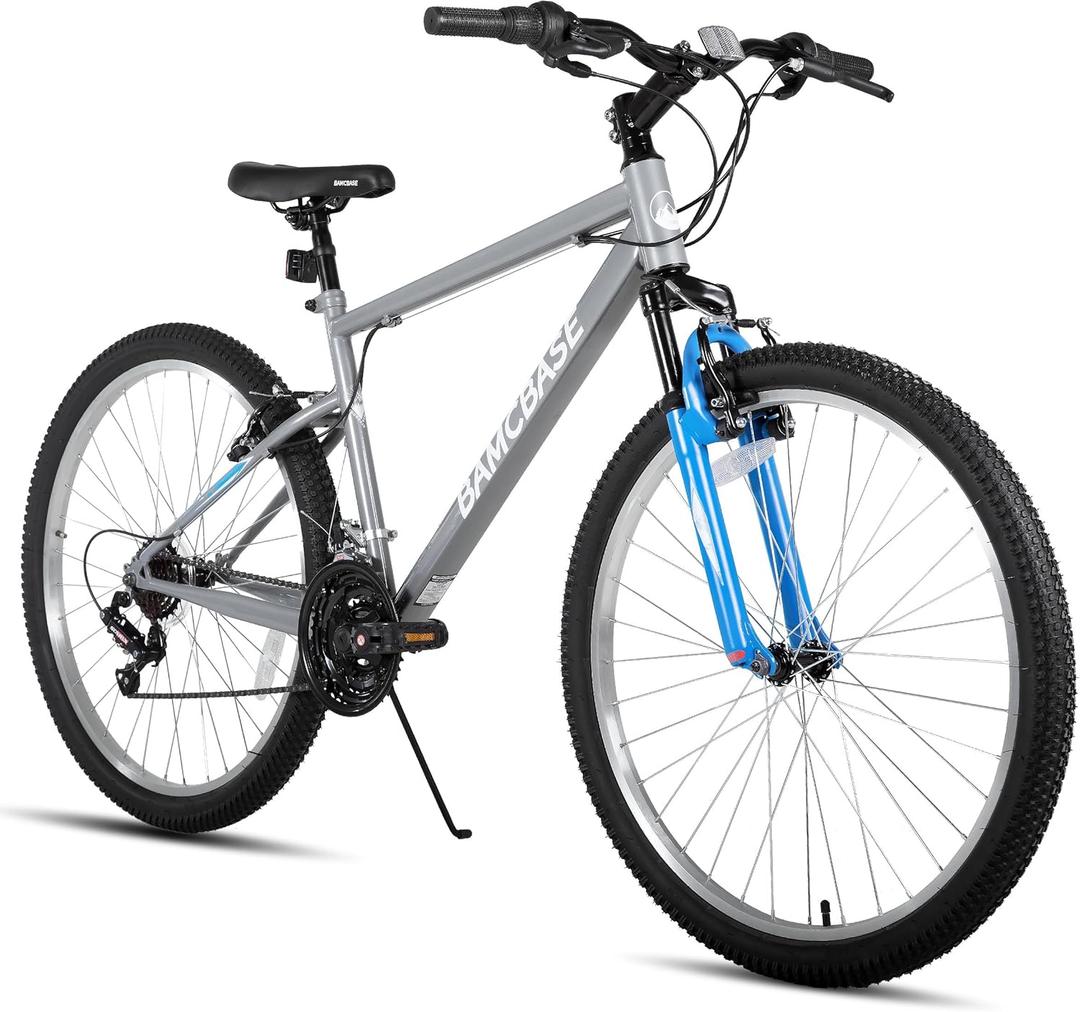 HILAND 26 27 Inch Mountain Bike, Mens Womens MTB with 18 Speeds, High-Tensile Steel Frame, V Brake, Hardtail Bicycle for Adults (gray)