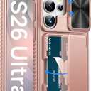 Vihibii for Samsung Galaxy S26 Ultra Case with Card Holder (4 Cards) [RFID Blocking] & Slide Camera Cover, Military Grade Drop Protection, Wallet Case for Samsung Galaxy S26 Ultra 6.9" 2026, Rose Gold