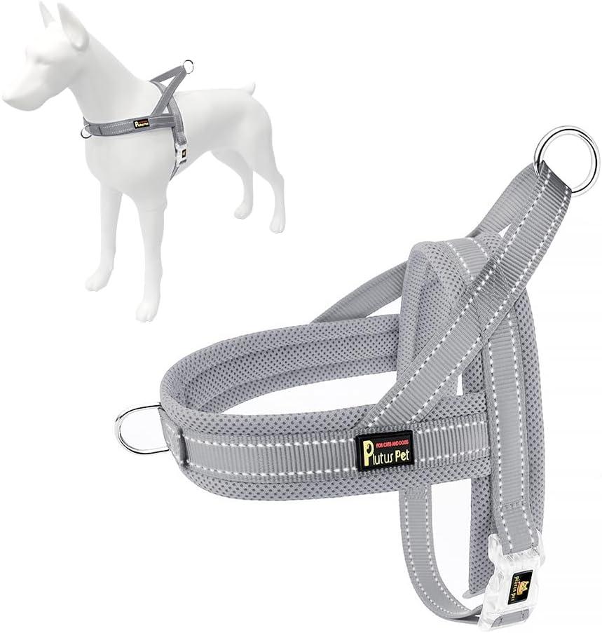 Plutus Pet No Pull Dog Harness with Breathable Mesh Padded, Adjustable Reflective Escape Proof Dog Harness, Quick Fit Dog Vest Harness for Small Medium Large Dogs(M, Gray) (M: chest 19.7"-25.2")