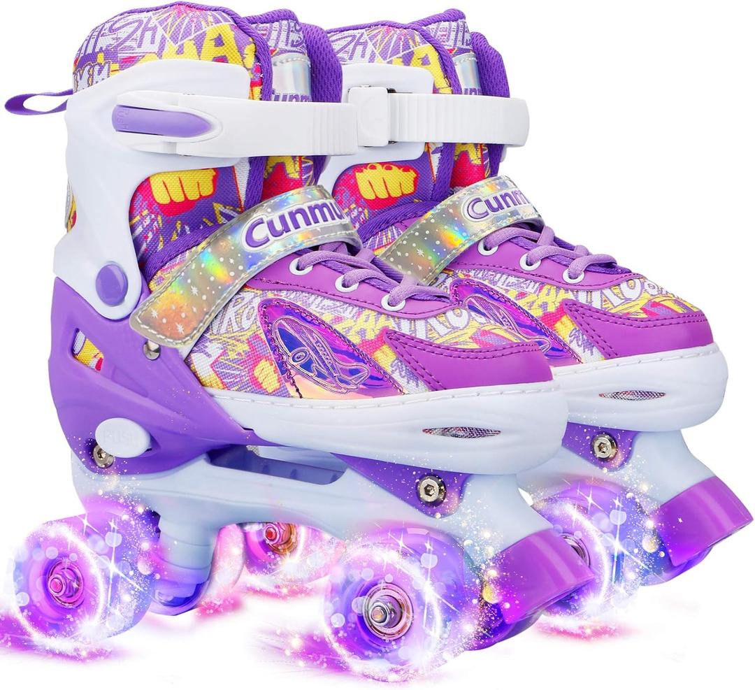 Kids Roller Skates Girls, 4 Sizes Adjustable Toddler Roller Girls Skates Outdoor Indoor for Youth and Children, Patines para Nias with Light up Wheels (Large - Youth (3Y-6Y US))
