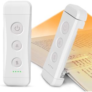 Glocusent USB Rechargeable Book Light for Reading in Bed, Portable Clip-on LED Reading Light, 3 Amber Colors & 5 Brightness Dimmable, Compact & Long Lasting, Perfect for Book Lovers (White-Pro Max)