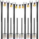 6 Pack String Light Poles for Outside, Heavy-Duty Metal Light Poles for Outdoor String Lights with Fork, Adjustable Lighting Accessories for Patio Decor Backyard Yard Pergola Garden Decorations