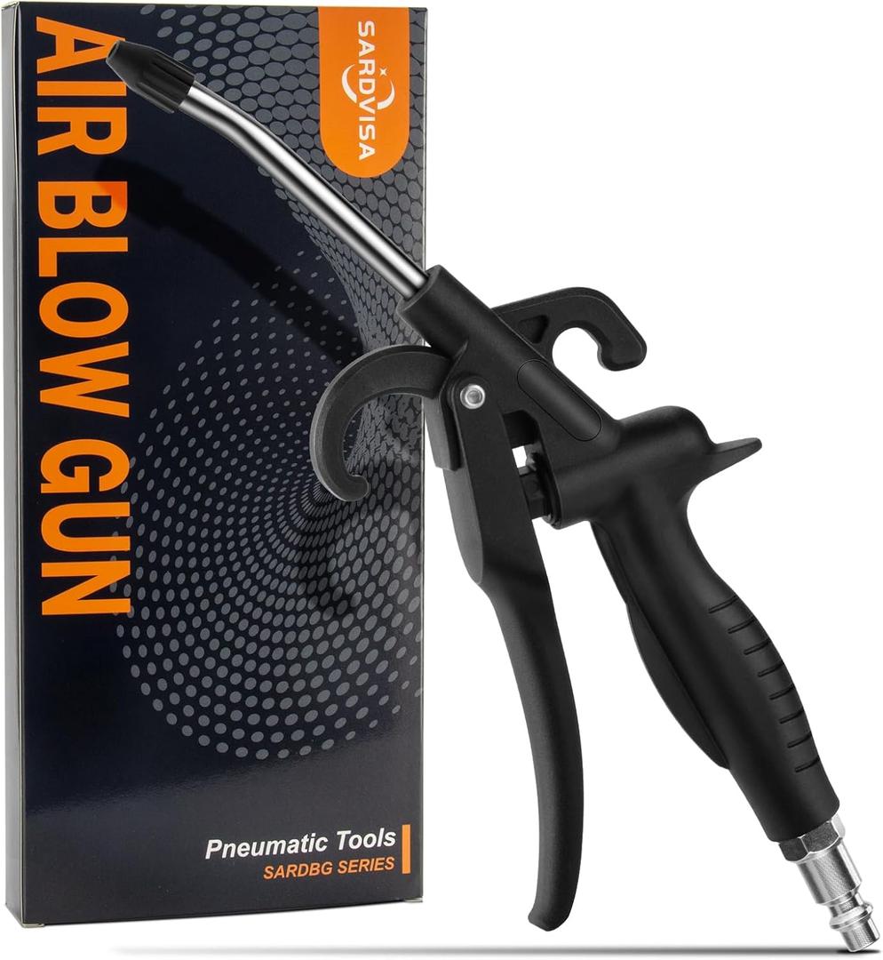 High Volume Air Blow Gun with Rubber Guard Air Flow Nozzle, Industrial Household Air Blower Gun Angle Bent Jet Nozzle, Air Gun for Compressor Pneumatic Tool for Dust Cleaning Car Detailing
